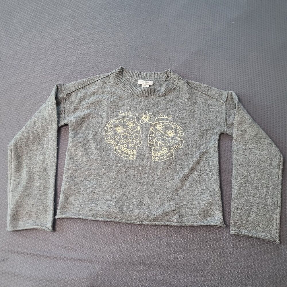 Haute Hippie Grey Embroidered Sugar Skull Pullover Sweater XS Halloween Cute